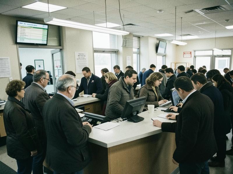Customers waiting at a bank counter